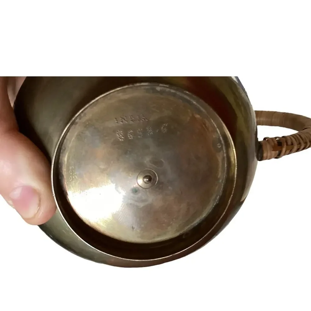 Etched Brass Vintage Teapot Woven Wrap Handle India Marked